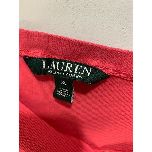 Lauren Ralph Lauren Womens Coral T-Shirt With Rolled Sleeves Boat Neckline SZ-XL - Picture 3 of 3